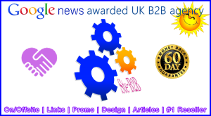 Ste-B2B.Agency Cogs Google News Text Banner Image Blue Purple Orange