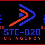 SteB2B UK Agency Business Cogs Logo ReImage Blue Red Black Background