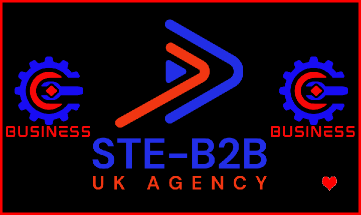 SteB2B UK Agency Business Cogs Logo ReImage Blue Red Black Background