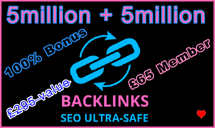 Email Backlinks 5million + 5million Banner Image 65 GBP Blue Pink Black
