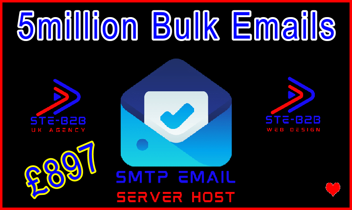Ste-B2B SMTP Host 5million Emails 897 GBP Banner Image Blue Red Black