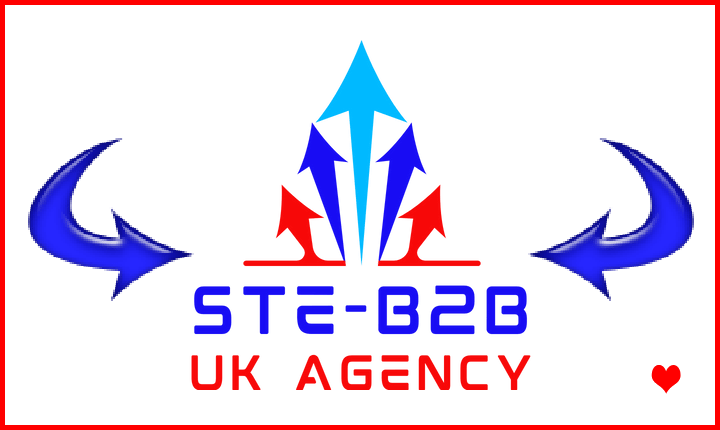 Ste-B2B UK Agency Logo 5x Split Arrows Royal Blue Red White