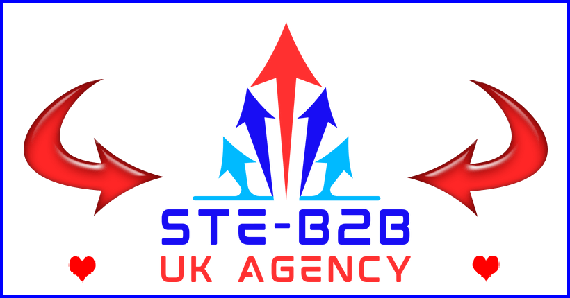 Ste-B2B Logo UK Agency Blue Red White Blue Border